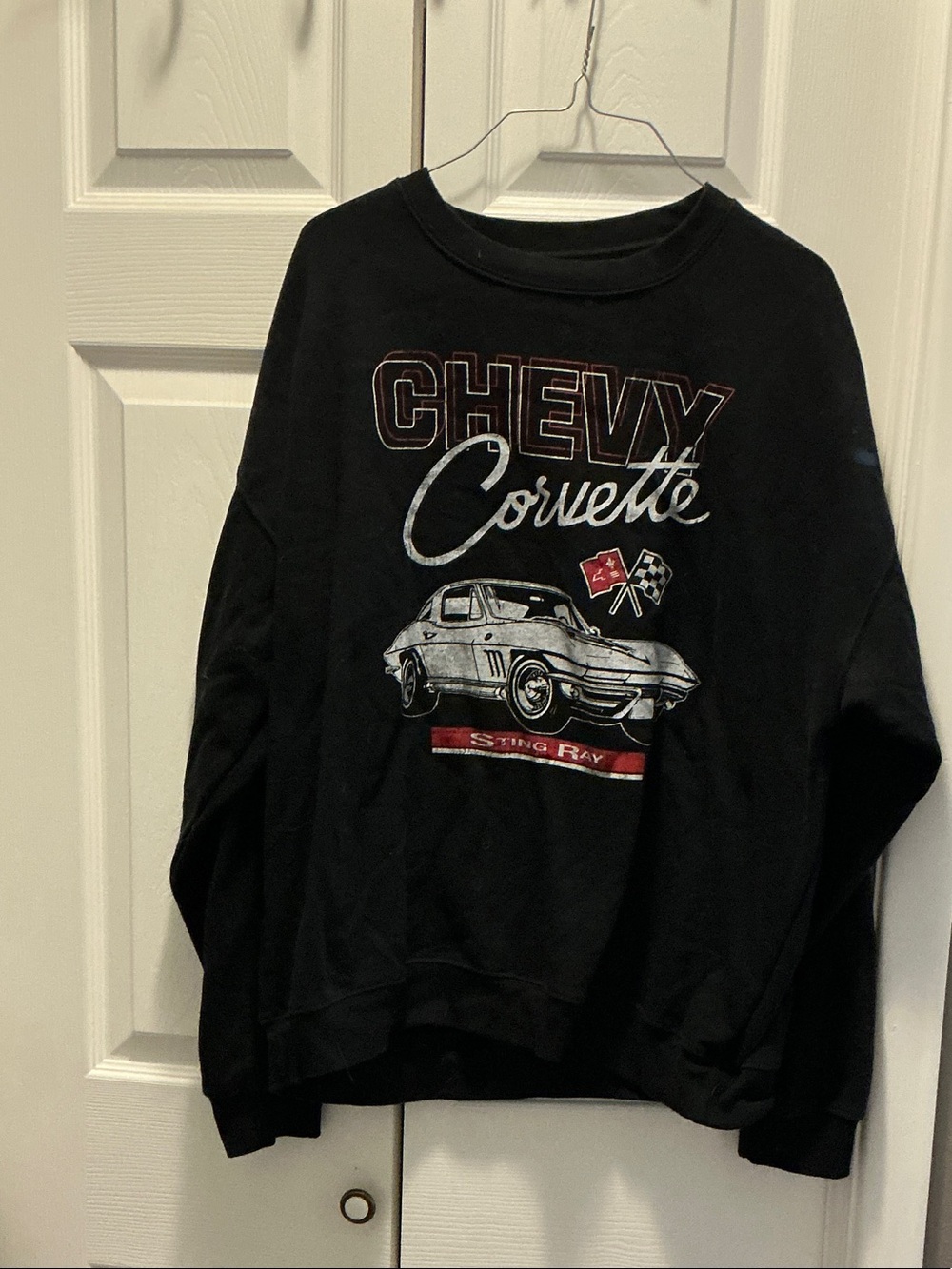 Chevy Corvette Black Crewneck Sweatshirt - Classic Sting Ray Graphic